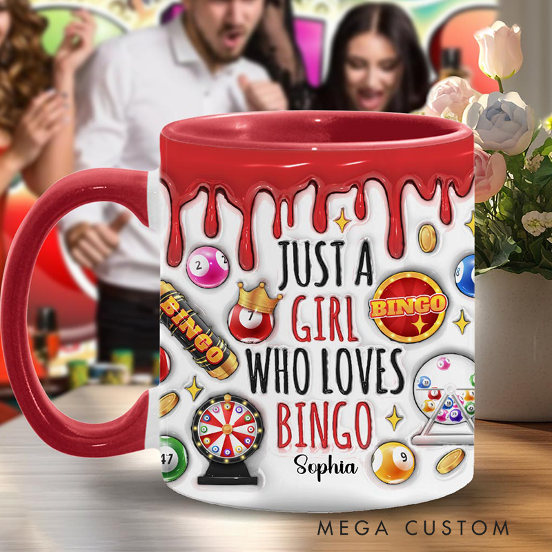 Personalized Just a Girl Who Loves Bingo Custom Bingo Player Accent Mug