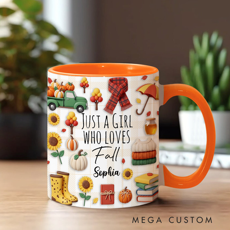 Personalized Just a Girl Who Loves Fall Custom Autumn Accent Mug