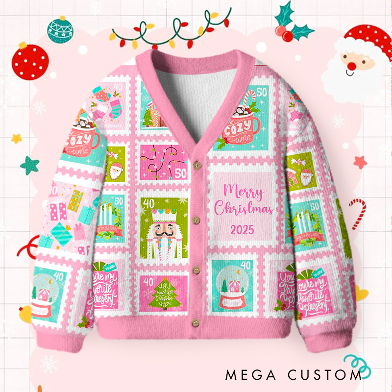 Personalized Christmas Patchwork Kids Cardigan Sweater with Festive Designs and Custom Name for Holiday Cheer Cardigan Sweater