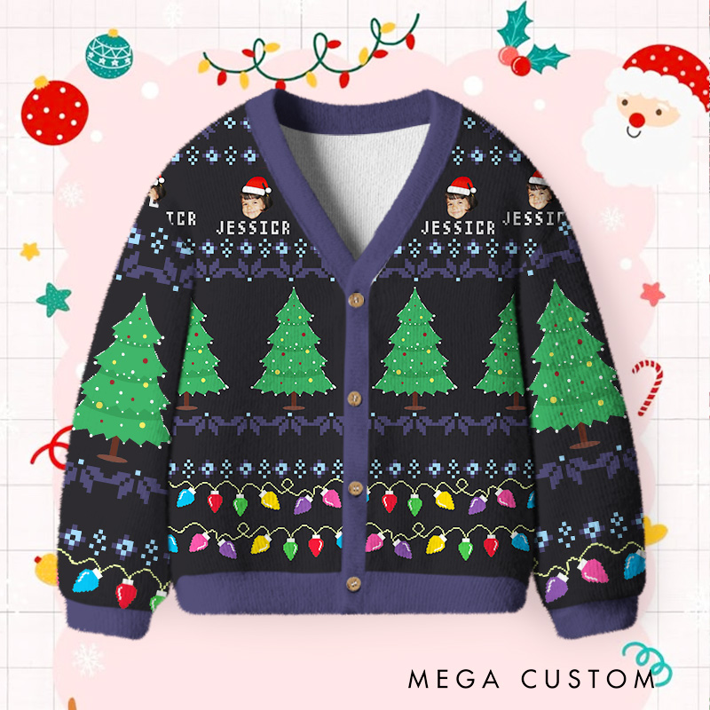 Personalized Christmas Tree Kids Cardigan Sweater with Festive Lights and Holiday Patterns for Seasonal Joy Cardigan Sweater