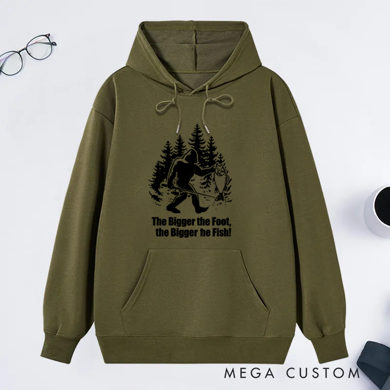 Personalized Funny Bigfoot Fishing Hoodie Funny Sasquatch Fisherman Hoodie Bigfoot Angler Sweatshirt Cozy Sweatshirt for Fishing Enthusiasts and Outdoor Lovers