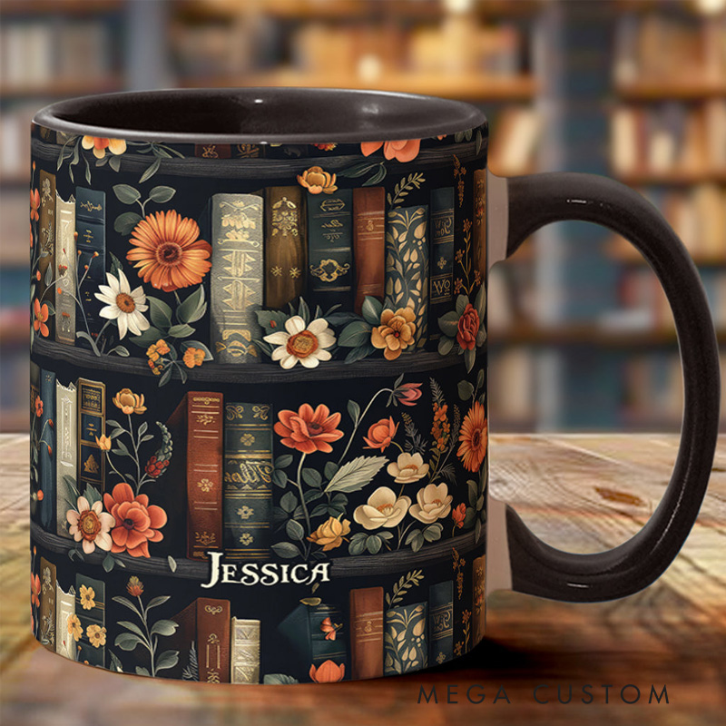 Personalized Bookish Mugs Custom Book Accent Mug with Name Bookworm Coffee Cup for Reader Bookworm Book Lover Librarian Gift