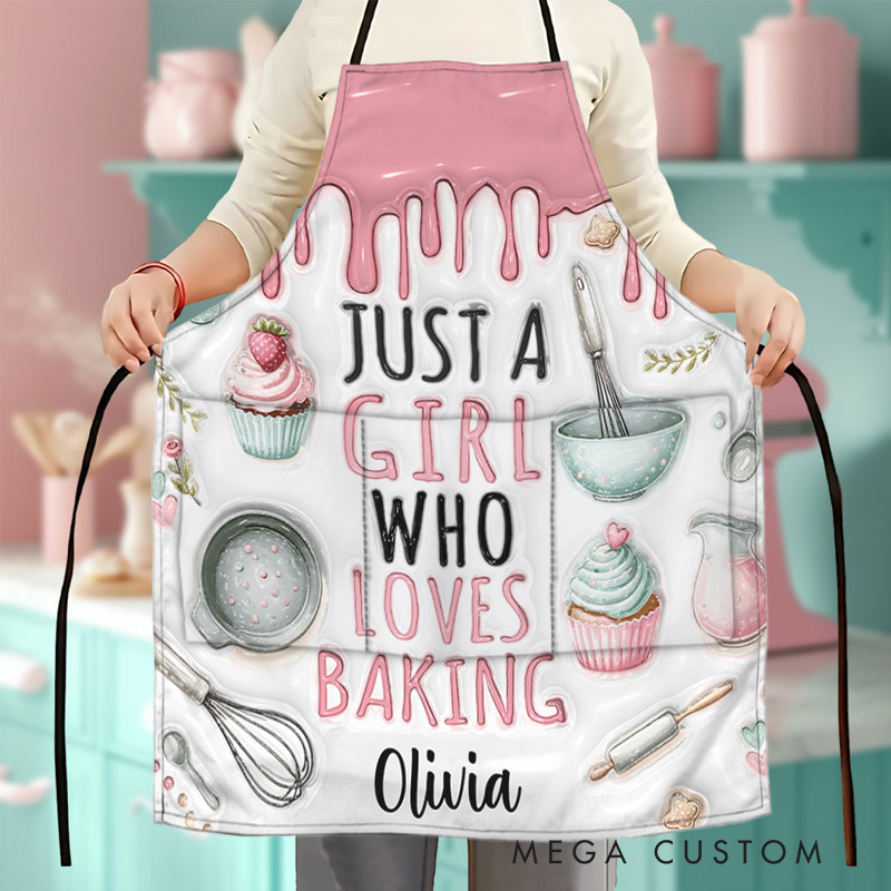 Personalized Just A Girl Who Loves Baking Apron Custom Baking Apron with Name for Baker Baking Lover Gift Family Cooking Lovers