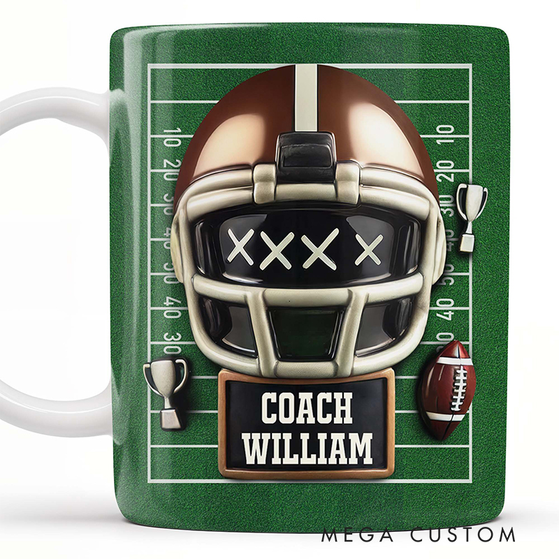Personalized Football Coach Mug with Custom Name and Helmet Design  