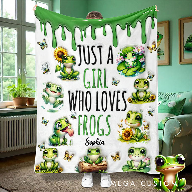 Personalized Frog Lover Blanket with Cute Frog Graphics and Custom Name for Girls Who Adore Frogs Blanket