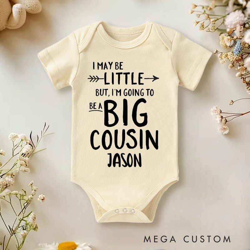 Personalized I May Be Little but I'm Going to Be a Big Cousin Baby Onesie Pregnancy Announcement Gift