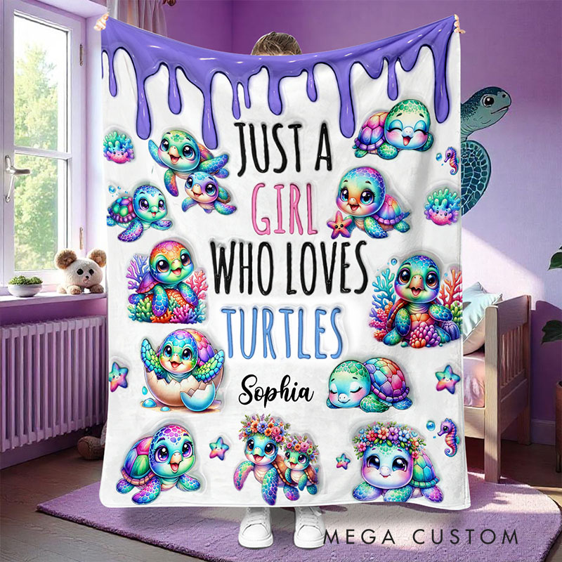 Personalized Turtle Lover Blanket with Colorful Turtle Design and Custom Name for Turtle Enthusiasts Blanket