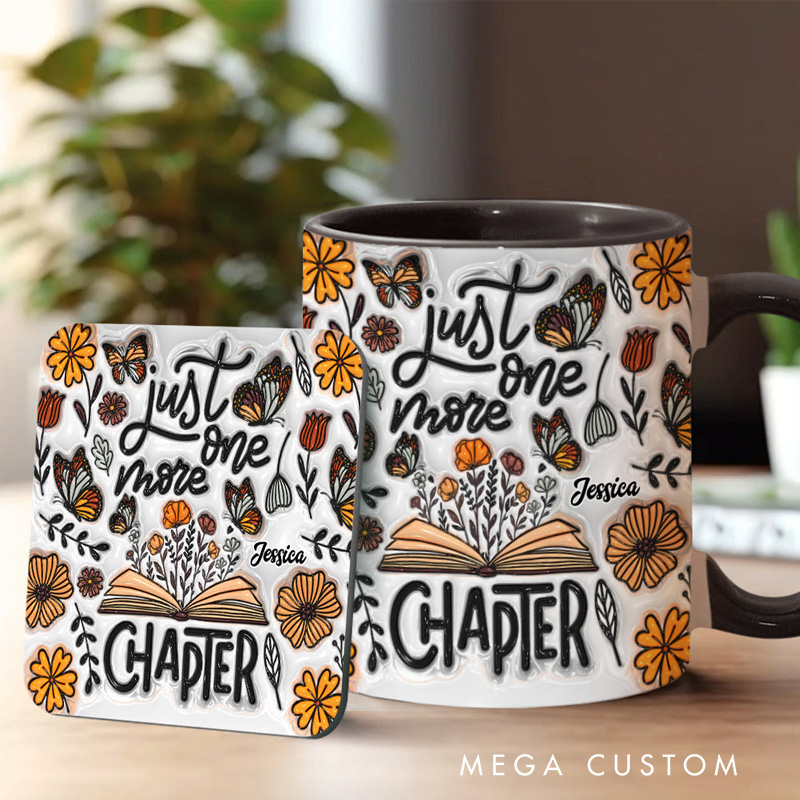 Personalized Just One More Chapter Mugs Custom Floral Book Accent Mug with Name Bookworm Coffee Cup for Reader Book Lover Librarian Gift