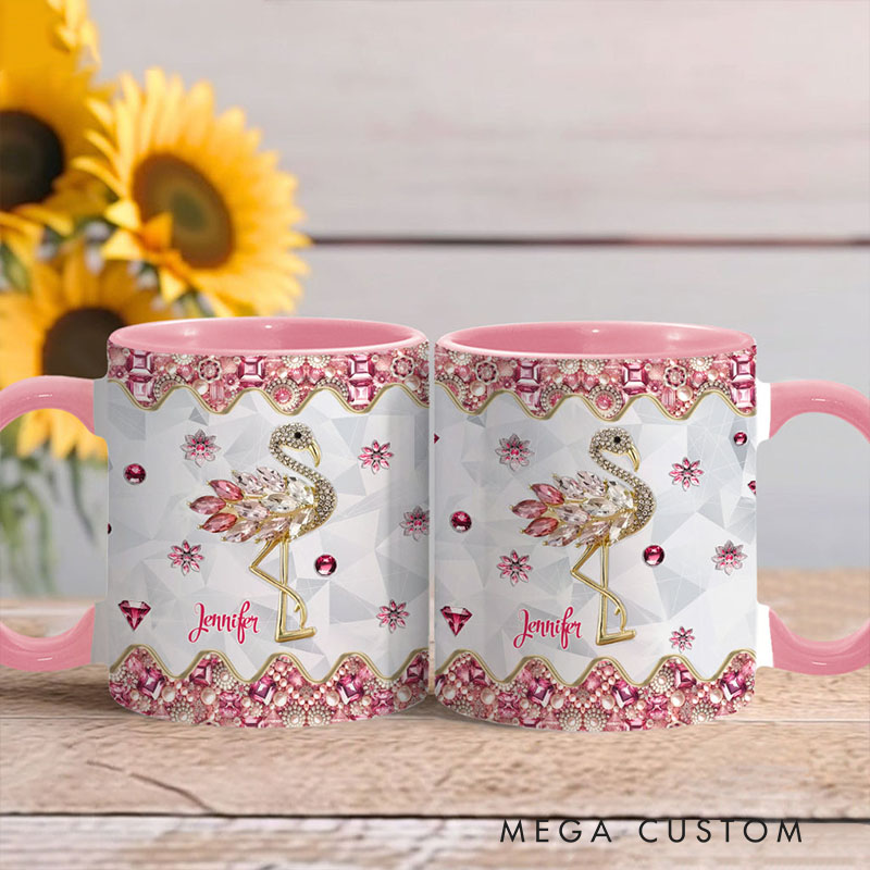 Personalized Flamingo Glitter Mug with Elegant Flamingo Design and Custom Name for Flamingo Lovers Mug