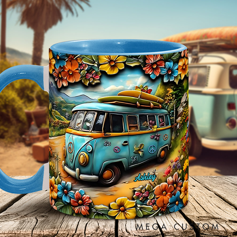 Personalized Hippie Accent Mug Hippie Lover Gifts for Girls Travel Cup Colorful Hippie Car Hippie Coffee Mug Bohemian Coffee Mug