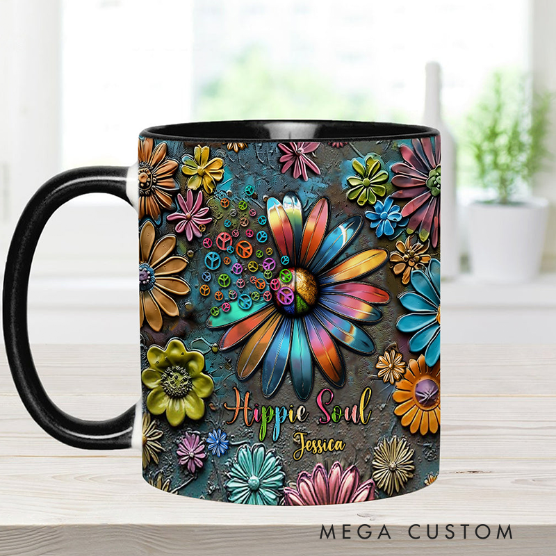 Personalized Hippie Accent Mug Hippie Lover Gifts Colorful Hippie Coffee Mug Bohemian Coffee Mug