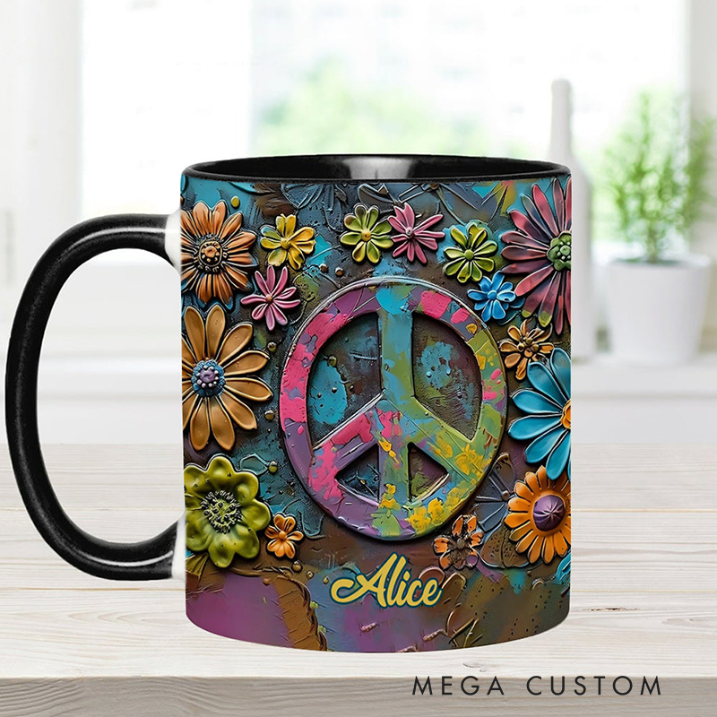 Personalized Hippie Accent Mug Hippie Lover Gifts Colorful Hippie Coffee Mug Bohemian Coffee Mug Peace Love Cup