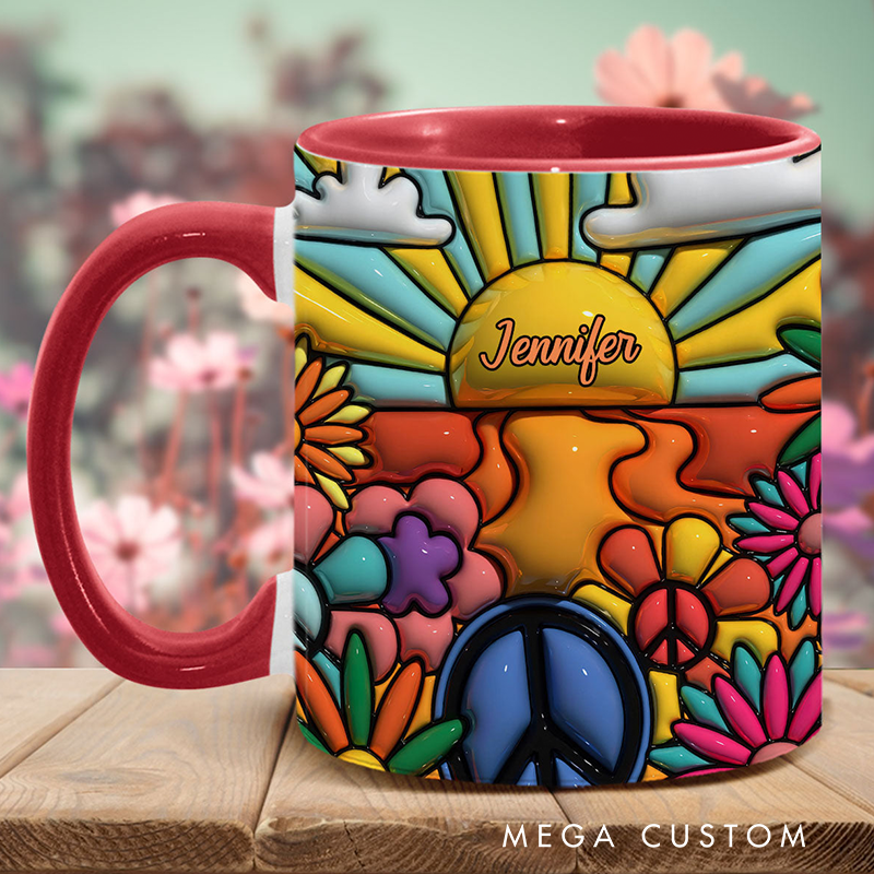 Personalized Hippie Accent Mug Hippie Lover Gifts Colorful Hippie Coffee Mug Bohemian Coffee Mug Peace Love Cup