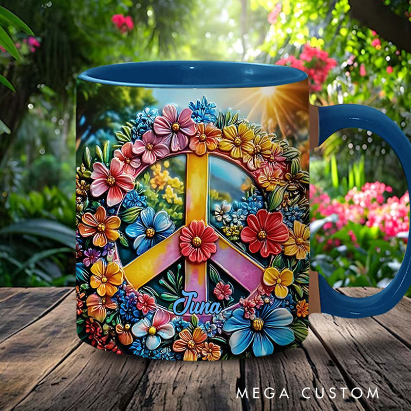 Personalized Hippie Accent Mug Hippie Lover Gifts Colorful Hippie Coffee Mug Bohemian Coffee Mug Peace Love Cup