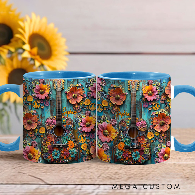 Personalized Hippie Accent Mug Vintage Hippie Guitar Hippie Lover Gifts Colorful Hippie Coffee Mug Bohemian Coffee Mug
