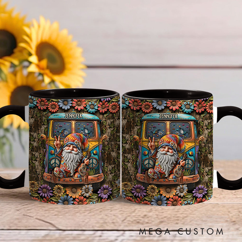 Personalized Hippie Accent Mug Vintage Gnome Hippie Lovers Gifts Colorful Hippie Coffee Mug Bohemian Coffee Mug