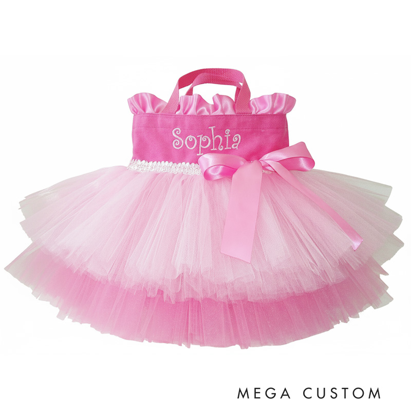 Personalized Dance Bag with Double Tutu Ruffles and Bow Wedding Flower Girl Tutu Bag Gifts Pink Tutu Dance Bags