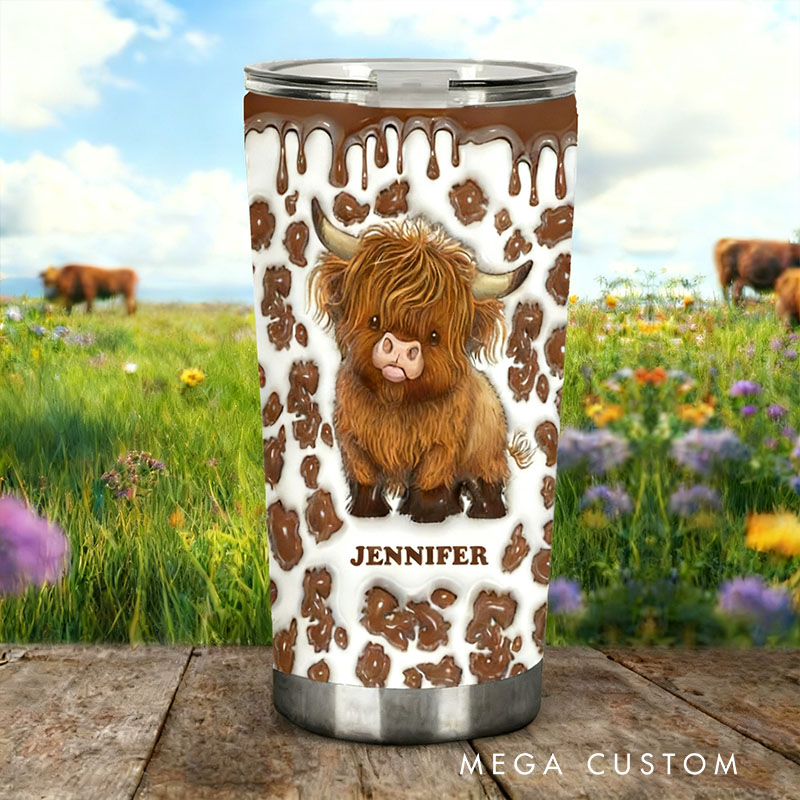 Personalized Highland Cow Tumbler with Cute Cow Illustration and Custom Name for Animal Lovers and Unique Style Tumbler