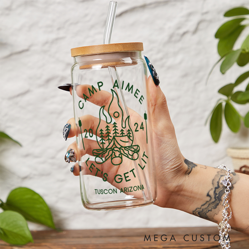 Personalized Camp Bachelorette Tumblers Outdoor Campfire Glass Tumbler Custom Camping Party Coffee Cup Gift for Campig Lover
