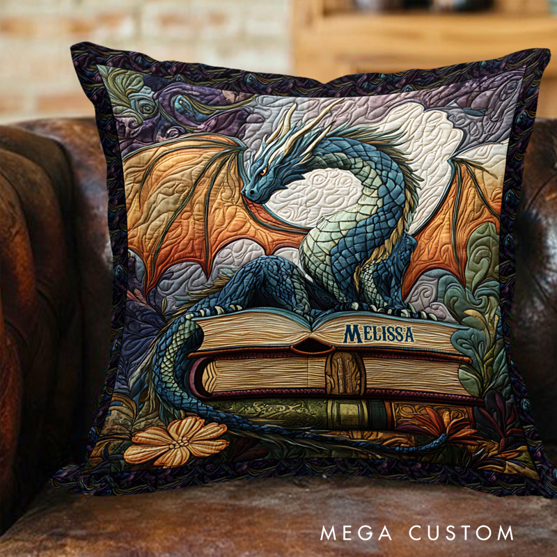 Personalized Dragon Book Throw Pillow with Name Book Pillow Cover with Names for Fantasy Book Lovers Readers Bookworm Gift