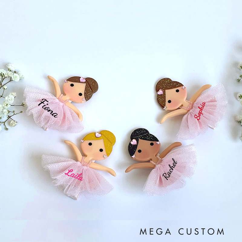 Personalized Ballerina Hair Clip Doll Ballet Clips Pink Hair Bow Gift for Ballet Dancer Kids Dance Lover