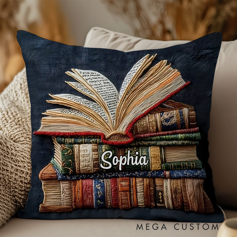 Personalized Book Throw Pillow with Name Bookish Pillow Cover with Names for Book Lovers Readers Bookworm Gift