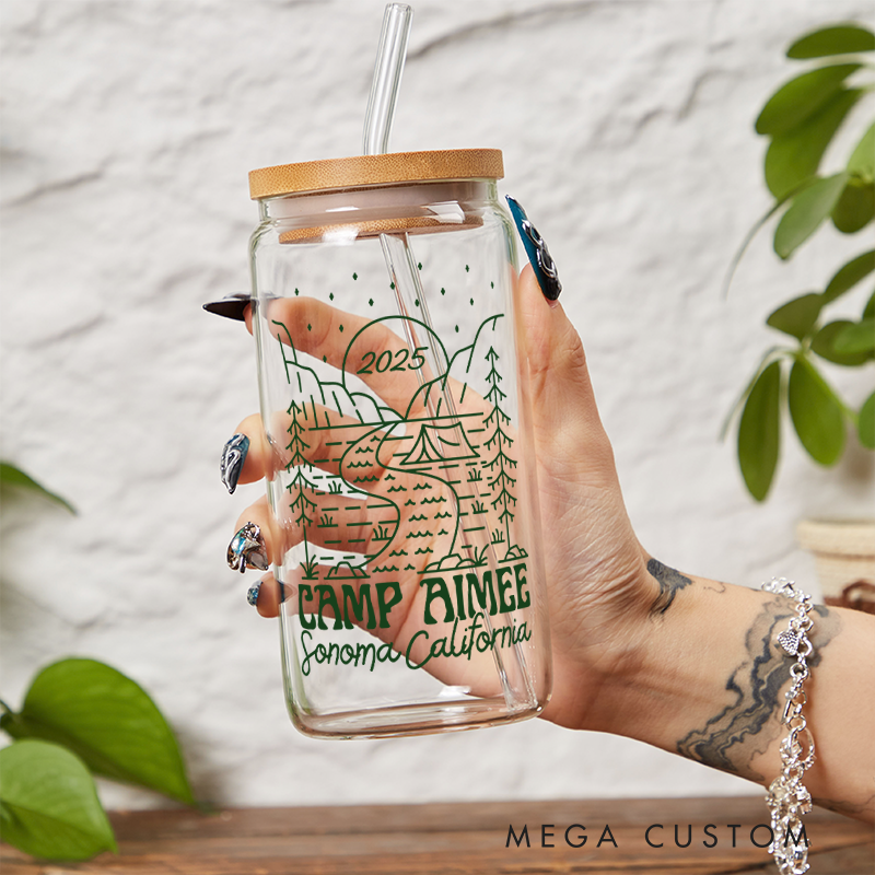 Personalized Camping Glass Tumbler Custom Outdoor Campfire Tumbler Camping Coffee Mug Gift for Outdoor Campig Lover