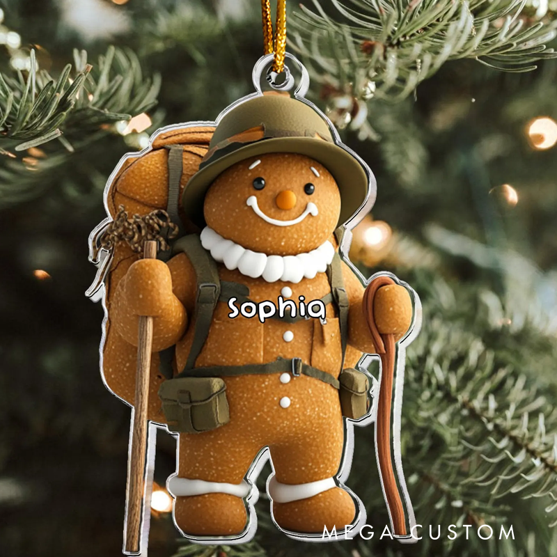Personalized Gift for Camping Lovers Gingerbread Acrylic Ornament Custom Hiking Christmas Ornament Gift Outdoor Adventures