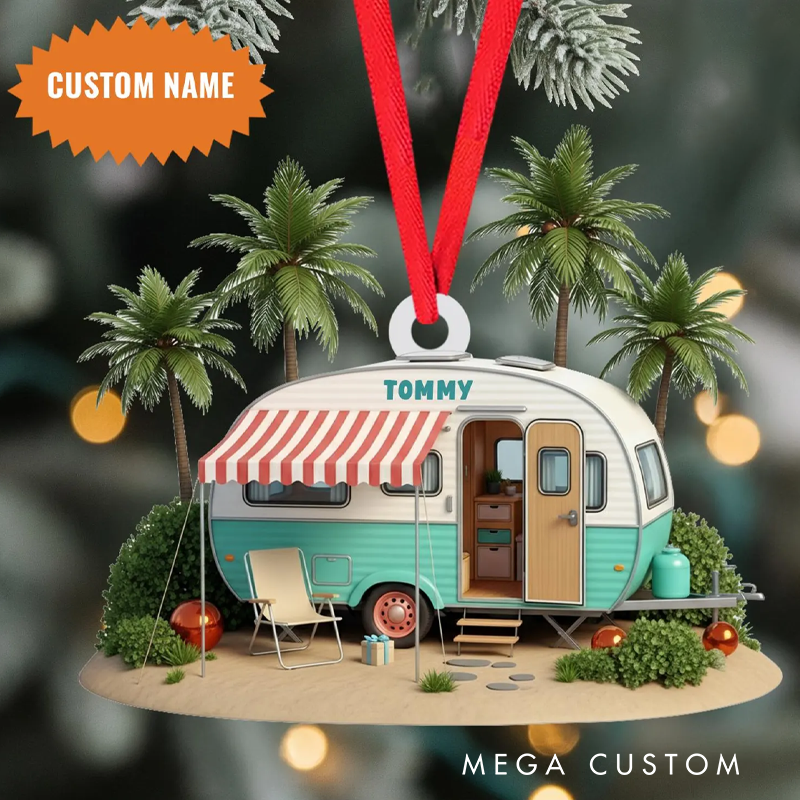 Personalized Beach Camping Car Christmas Ornament,Camping Car Christmas Ornament Camper Ornament for Camper Lover