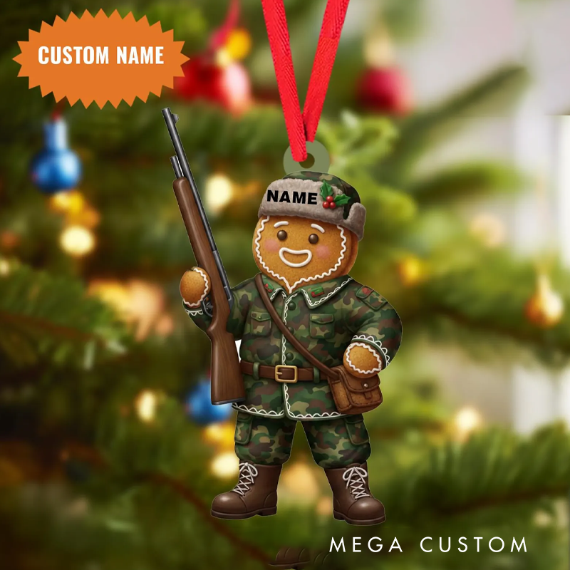 Personalized Custom Name Hunting Gingerbread Christmas Ornament Hunting Lover Gift Christmas Tree Hanging Gift for Hunter Dad