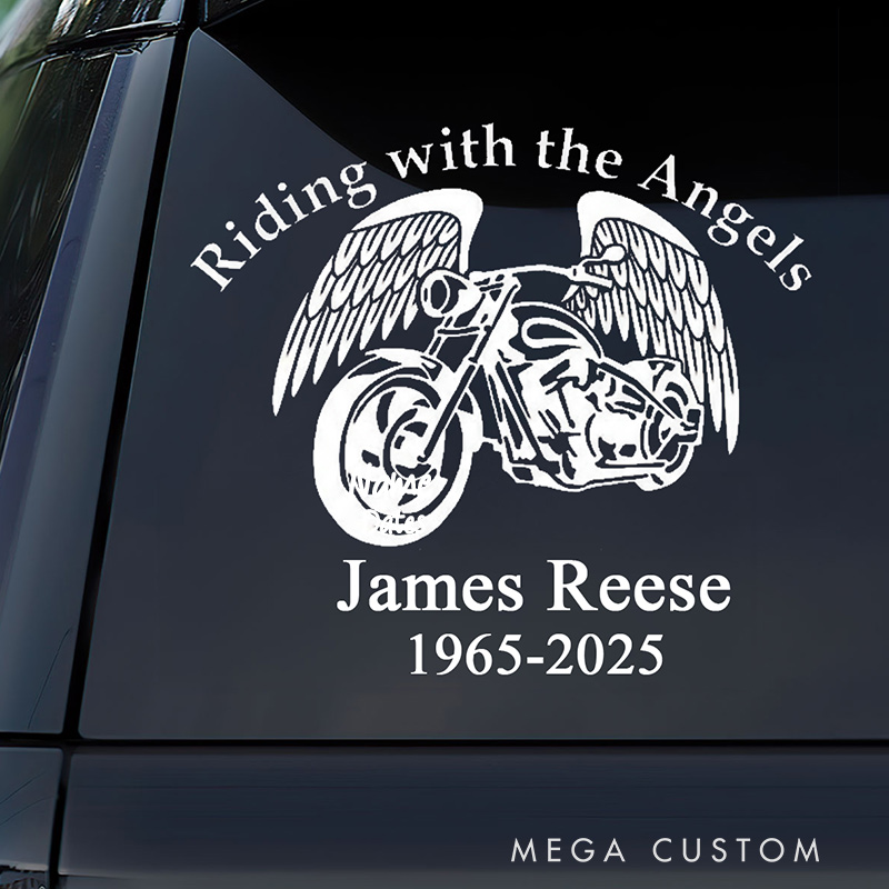 Personalized Memorial Decal Sticker for Car Window Riding with the Angels Decal Rest in Peace Decal Sympathy Gift