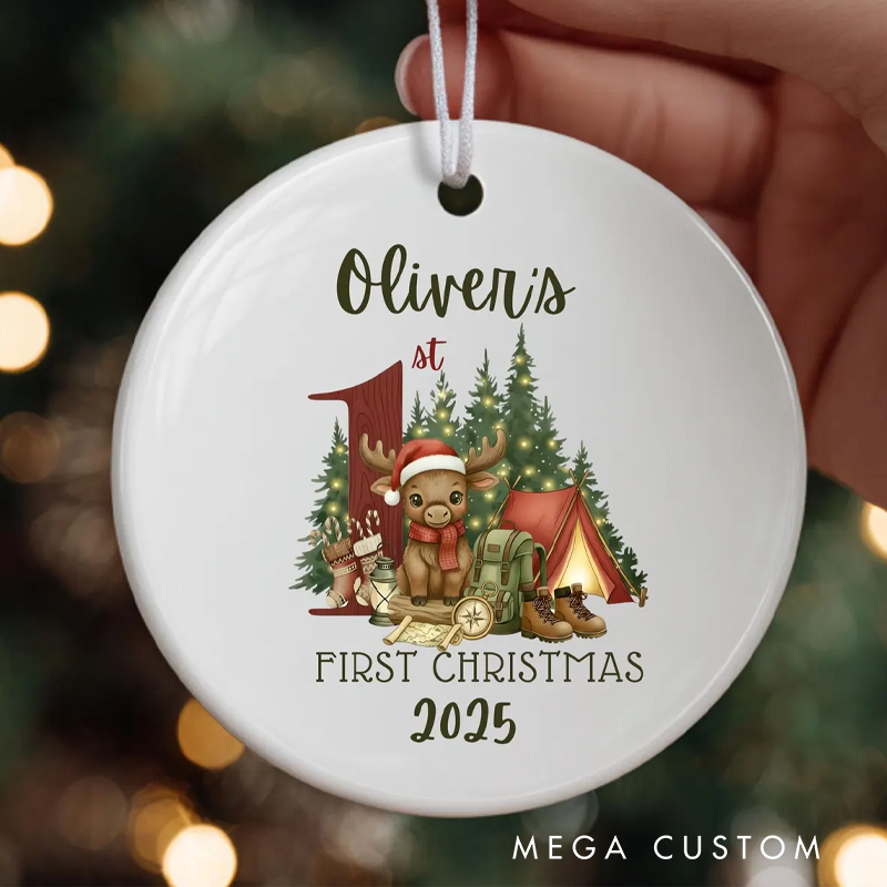 Personalized First Christmas Ornament 2025 Outdoors Kid Keepsake Custom Hiking Camping Ornament