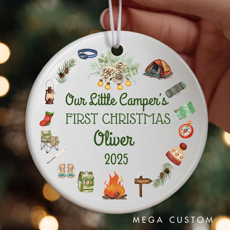 Personalized First Christmas Ornament 2025 Our Little Camper Ornament Custom Hiking Camping Ornament Holiday Gift