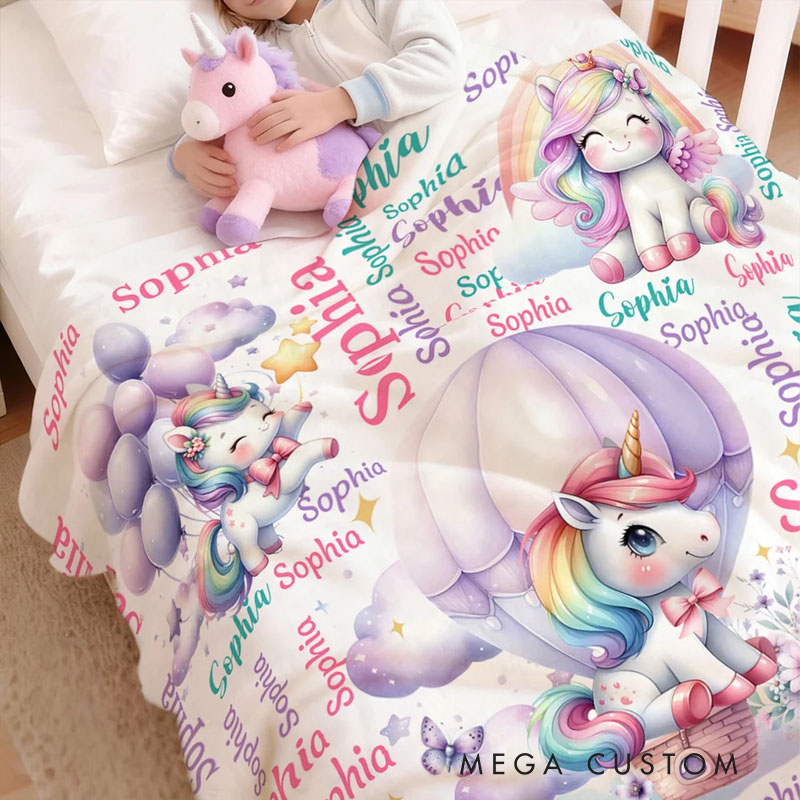 Personalized Cute Stars Rainbow Fantasy Unicorn Soft Throw Blanket with Name Home Decor Birthday Gift for Kids Unicorn Lovers