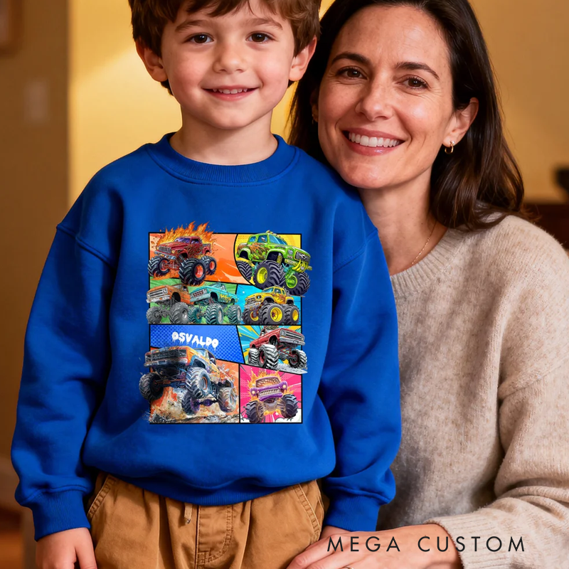 Personalized Truck Off-Road Vehicle Design Multicolor Kid T-shirt Sweatshirt Hoodie with Name Birthday Christmas Gift for Girls Boys