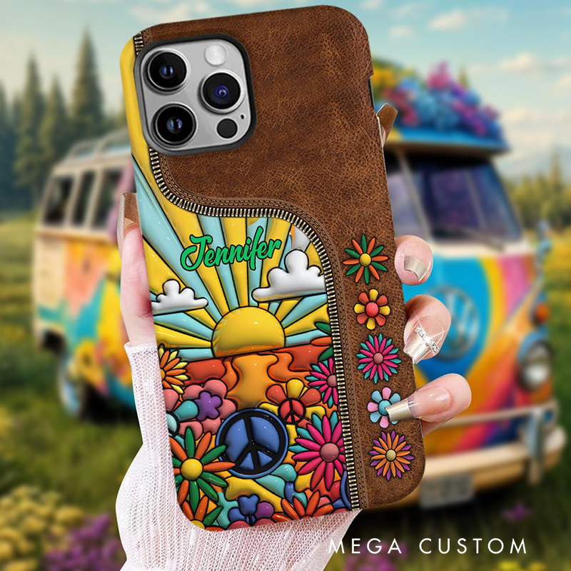 Personalized Name Hippie Accent Phone Case Hippie Lover Gifts Colorful Hippie Phone Case Bohemian Phone Case
