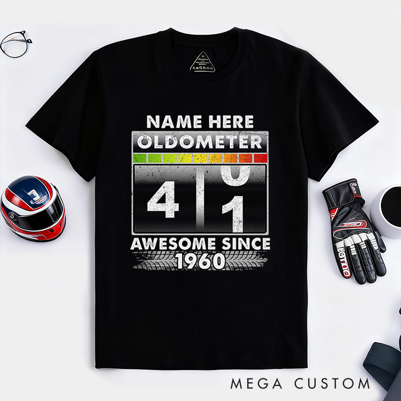 Personalized Racing Oldometer T-Shirt Custom Name and Year Funny Birthday Gift for Racers and Racing Lovers