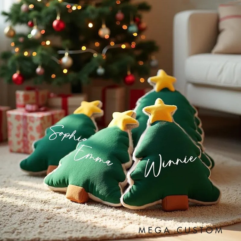 Personalized Christmas Tree Pillow with Custom Name Design for Cozy Holiday Decor Pillow