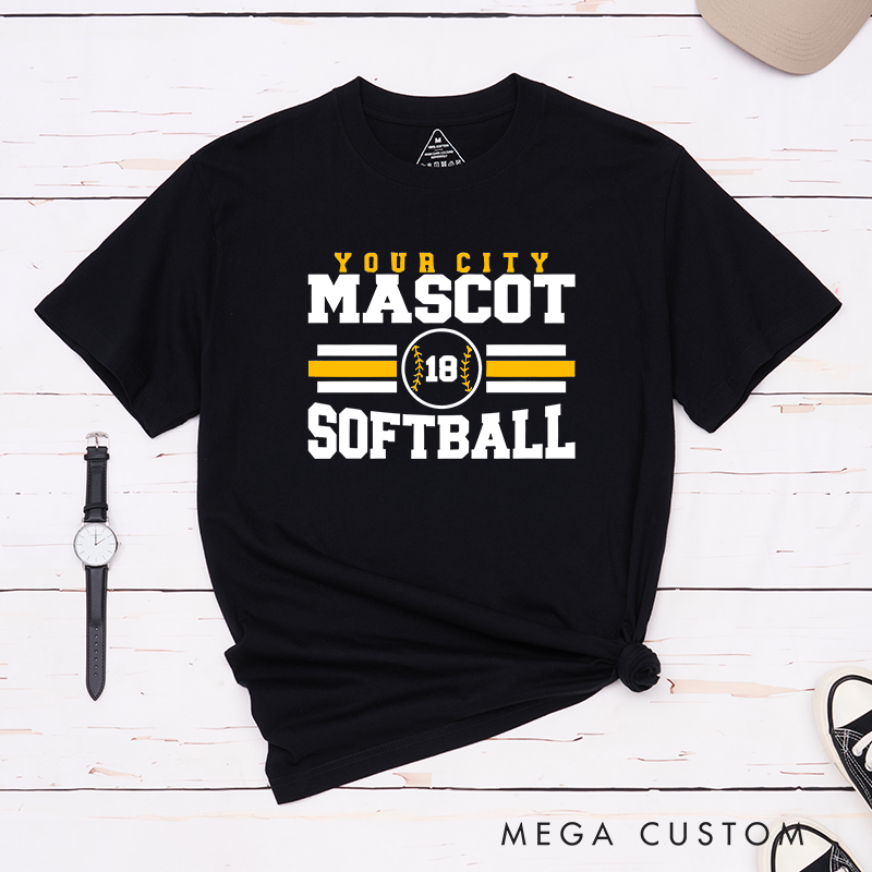 Personalized Softball T-Shirt Design Featuring Custom City Name Team Name Player Number and Bold Athletic Layout