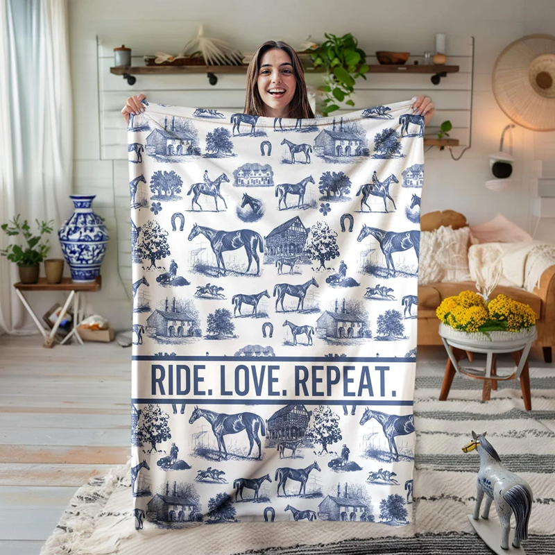Personalized Western Horse Soft Throw Blanket with Text Home Decor Birthday Anniversary Equestrian Competition Gift for Horse Lover