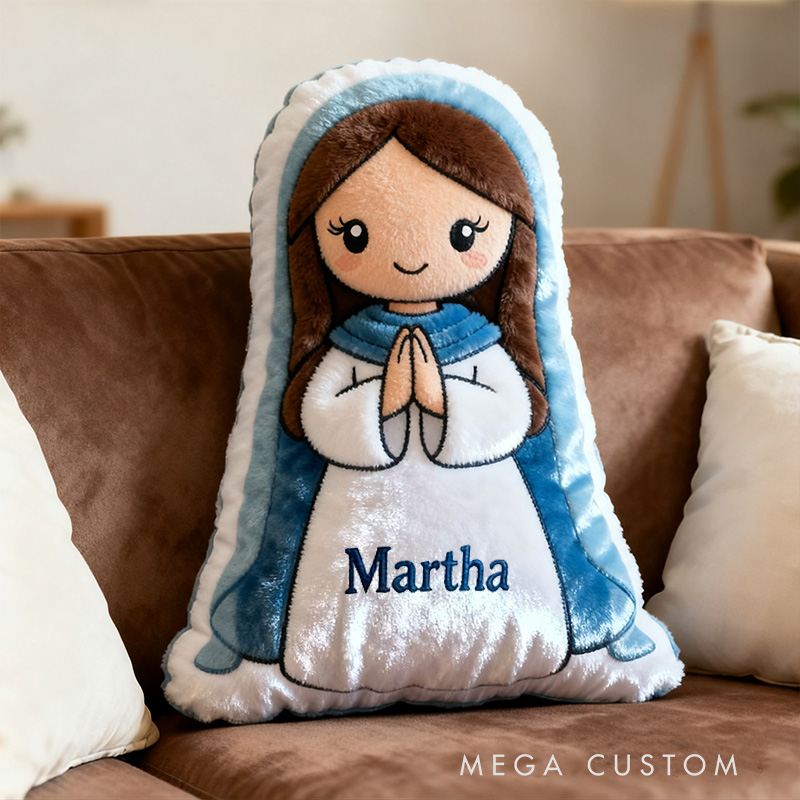 Personalized Cute Virgin Mary Pillow with Custom Name Home Decor Christian Pillow for Kids or Adults Religious Gift Prayer Corner Faith Gift