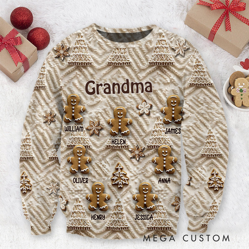 Personalized Grandma's Gingerbreads Ugly Sweater Baking Ugly Christmas Sweater for Kids Grandma Mom Adult