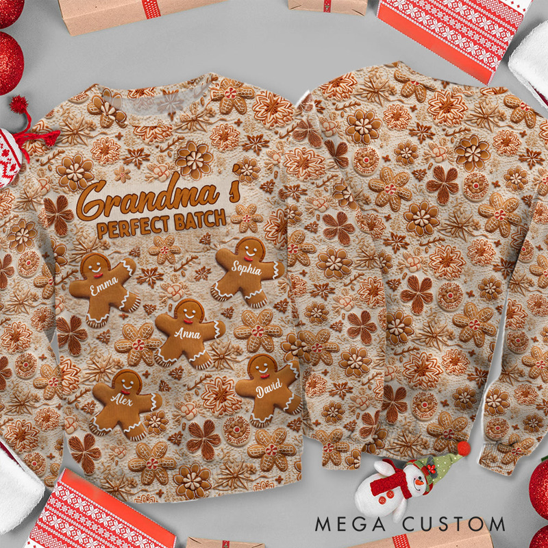 Personalized Grandma's Perfect Batch Ugly Sweater Baking Ugly Christmas Sweater for Kids Grandma Mom Adult