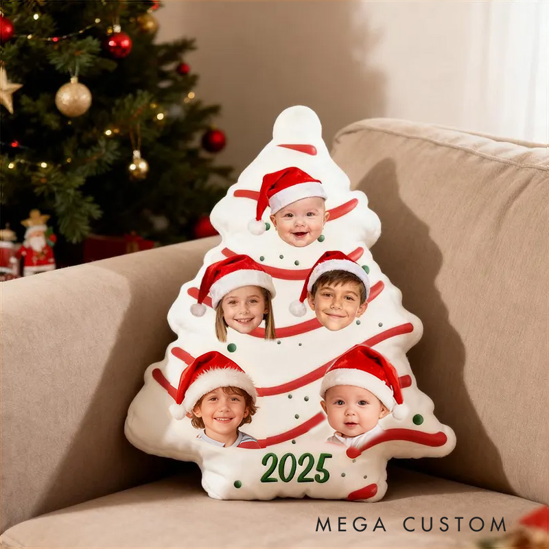 Personalized Christmas Tree Pillow with Custom Photos and Year Featuring Festive Holiday Design for Family Decor Pillow