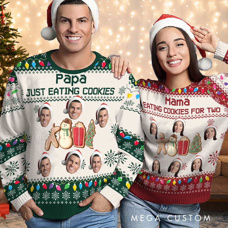Personalized Just Eating Cookies for Two Ugly Sweater with Text Cookie Baking Ugly Christmas Sweater for Kids Grandma Mom Adult