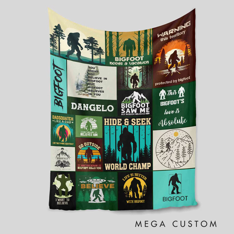 Personalized Name Blanket Bigfoot Sasquatch Blanket Camping Quilt Bigfoot Lover Blanket Bigfoot Gift for Outdoor Adventure