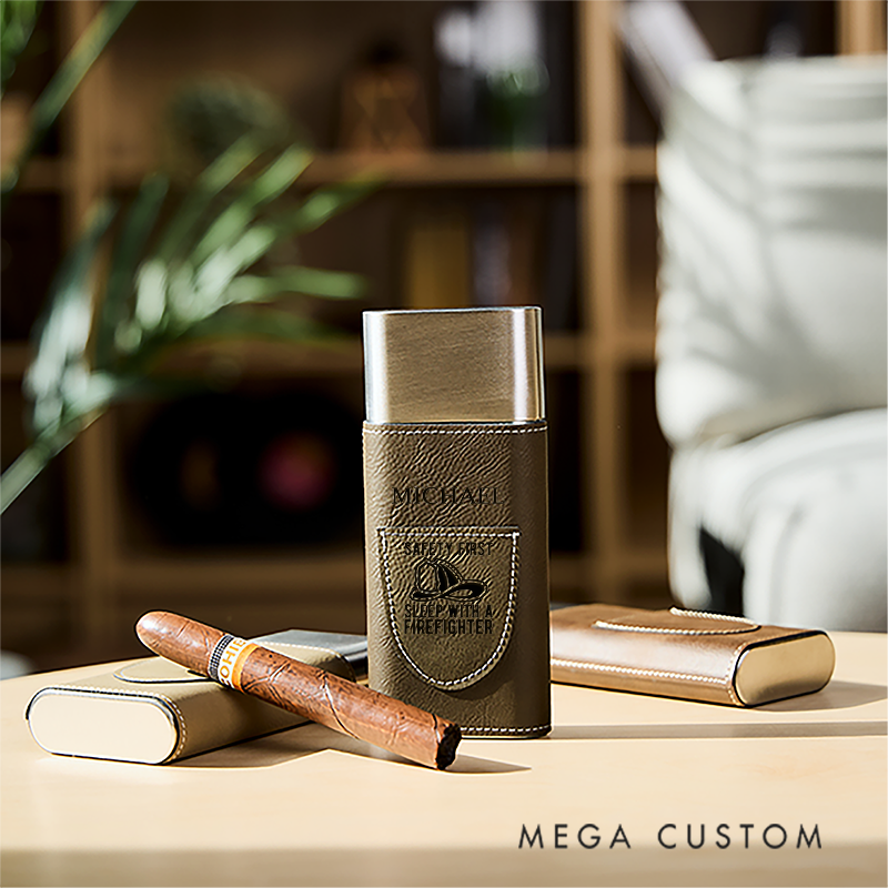 Personalized Cigars Accessories for Men Leather Cigar Holder with Cutter Cigar Travel Case Gift for Dad Luxury Gifts for Husband