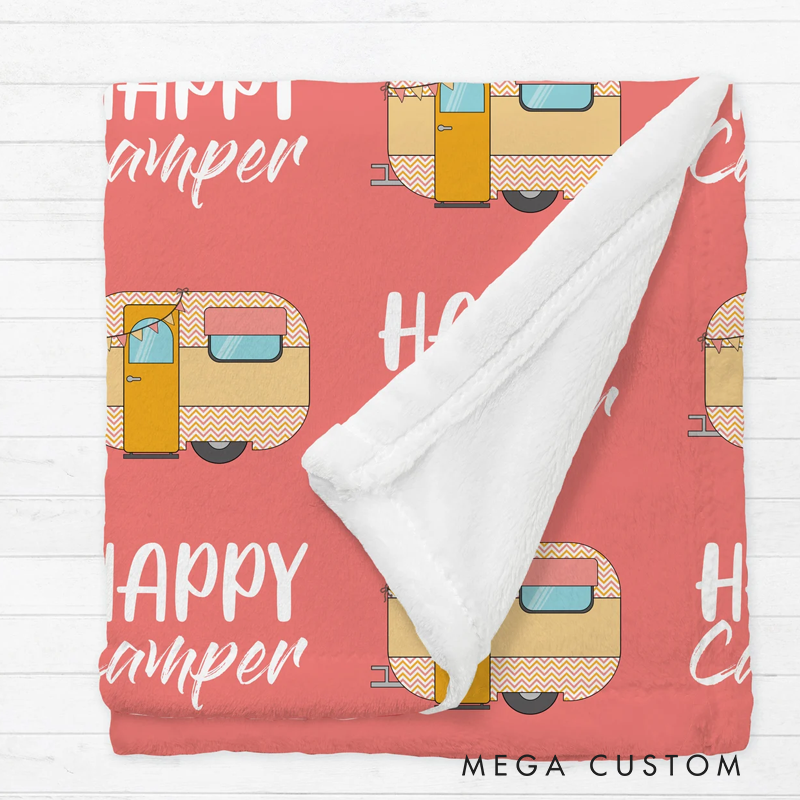 Personalized Happy Camper Lover Blanket Camping Blanket for Girls Rv Accessories for Inside Birthday Gifts for Campers Camp Bedding