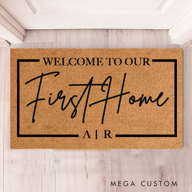 Personalized Welcome Mat Our First Home Flocked Coir Door Mat Housewarming Wedding Gift