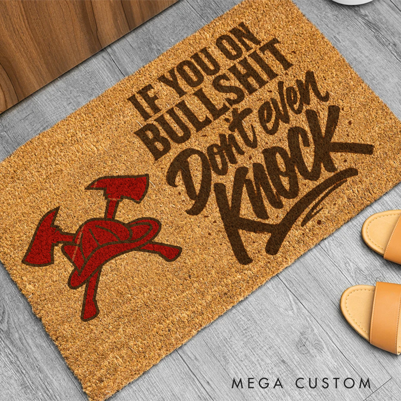 Personalized Firefighter Themed Doormat with Bold Message and Firefighter Hat and Axe Design Durable and Unique Gift for Firefighter Homes